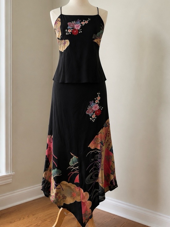 Sue Wong Dresses & Skirts - Sue Wong Floral Fan-Print Asymmetric Slip Skirt Set